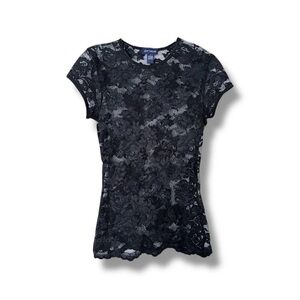 Vtg 90s Y2K Floral Lace Short Sleeve Top Blouse